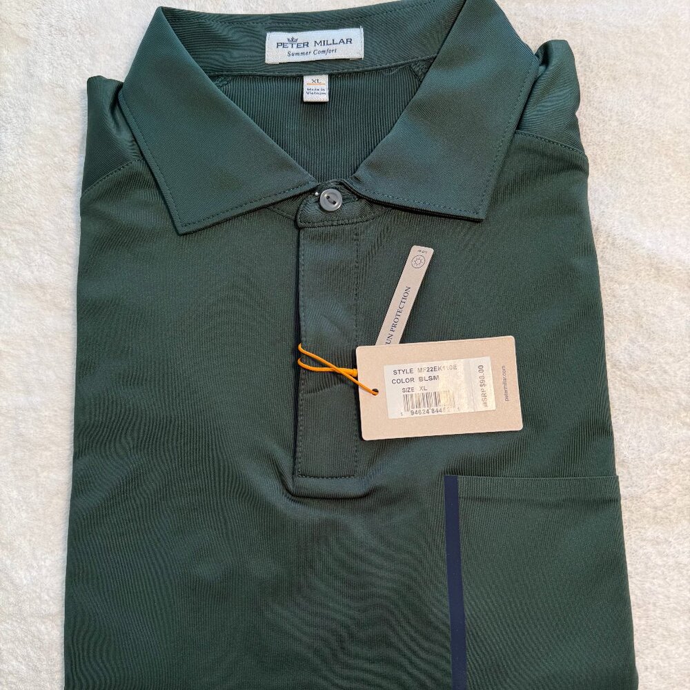 Peter Millar Green Performance Short Sleeve Polo with Chest Pocket XLNew with Ta